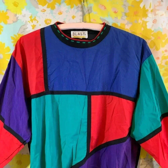 Mens colorblock 80s lightweight pull over crew neck sweater - Picture 6 of 11